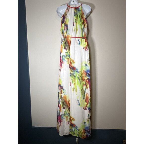 CHEETA B Sleeveless Halter Chiffon Maxi Dress NEW Multicolor Abstract Size 16 - Picture 5 of 8